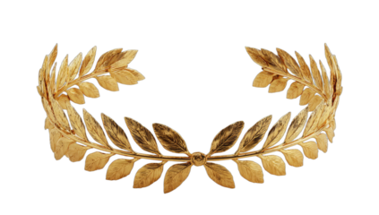 A golden laurel wreath, symbolizing victory and honor, isolated on a black background