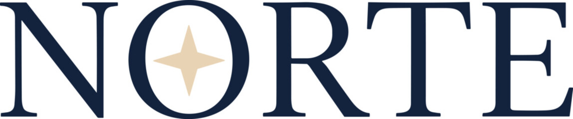Elegant minimalist typographic logo featuring the word NORTE in dark blue serif font with a gold star icon in the letter O