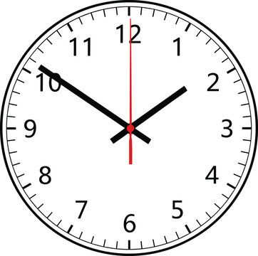 Minimalist illustration of a classic analog wall clock with black numbers and hands showing time on a white background