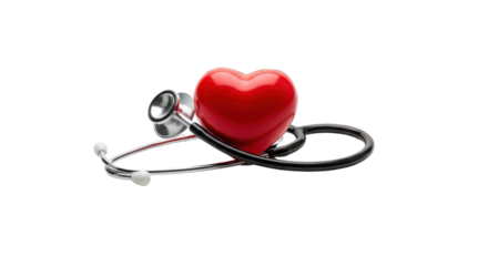 Red Heart Shape Object Wrapped With Stethoscope On Black Background love medical, Isolated On Png Transparent Background