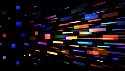 Abstract explosion of colorful geometric shapes against a black background