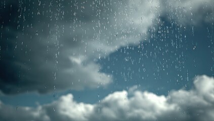 Stormy sky with rain streaks on glass, clouds moving