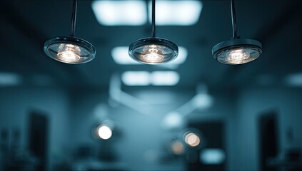 Bright surgical lights illuminate a sterile, modern operating room setting