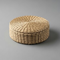 Fototapeta premium Woven circular box with lid, handcrafted storage container presentation