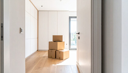 片付いた部屋に残る段ボール箱