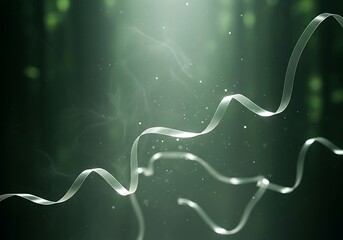 Abstract ribbon dance, ethereal movement and light green background