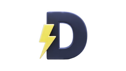 Obraz premium 3D Letter D with Lightning Bolt on White Background