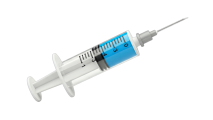 Medical Syringe with Blue Liquid Isolated on White Background