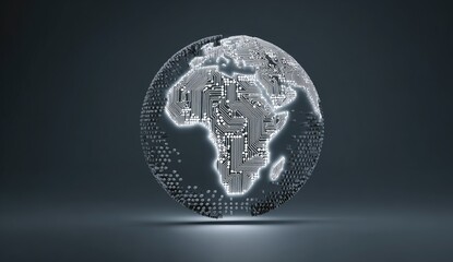 Glowing digital globe depicting continents as circuit board patterns