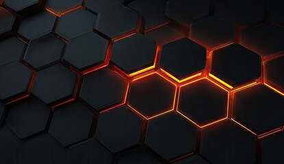 Dark hexagonal pattern with glowing orange light emanating from crevices