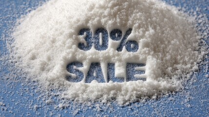 Pile of white salt with bold letters spelling out 30 sale, creating a striking visual for promotional marketing and advertising concepts