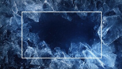 Frosted edges of broken ice surround a dark, star-speckled space