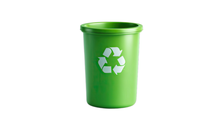 Bright green recycling bin with the universal recycling symbol prominently displayed