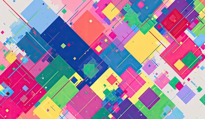 Colorful abstract geometric pattern with overlapping squares and lines
