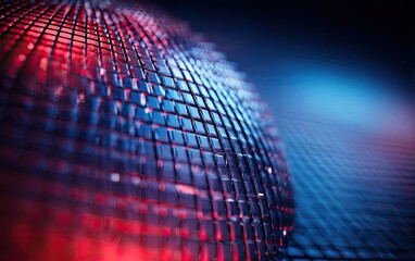 Reflective sphere with red and blue lights, abstract