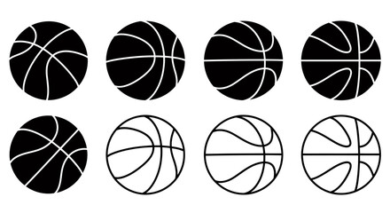 A collection of vector basketball illustrations showcasing various designs and styles, perfect for sports-related projects, branding, and promotional materials in a clean, modern aesthetic.