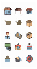 Geometric shopping icon system with shop cart market buyer purchase goods editable stroke vector