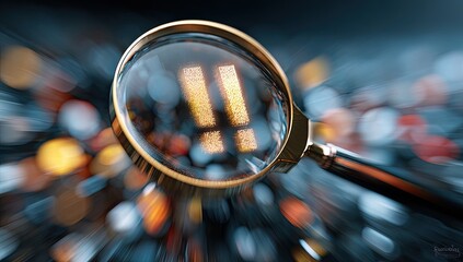 Magnifying glass reveals two glowing exclamation points against a blurred background