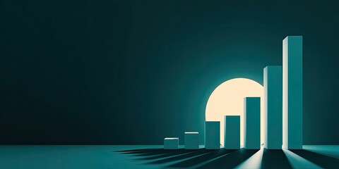 Fototapeta premium Minimalist bar chart graphic with a glowing orb and dramatic shadows