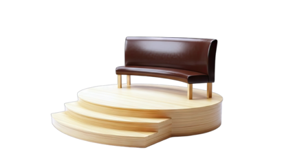 Leather Bench on Wooden Stage - Isolated on White