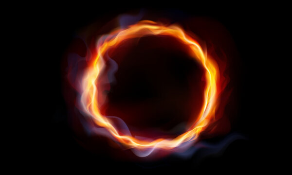 Fire flames in a circle on a transparent background, fire effect, neon smoke. Vector illustration