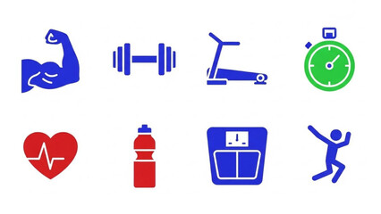Healthy Lifestyle Icons Fitness, Exercise, And Weight Management Symbols