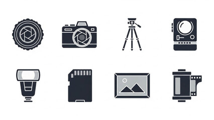 Collection of Photography Equipment Icons for Digital Art and Creative Projects