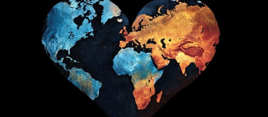 Heart-shaped planet depiction with contrasting warm and cool temperatures
