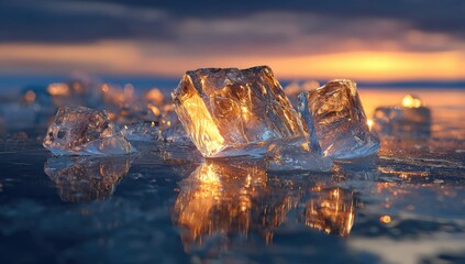 Sunlight glints through fractured ice on a vast frozen expanse