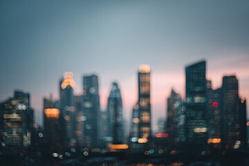 Fototapeta premium Softly blurred cityscape at twilight with glowing windows
