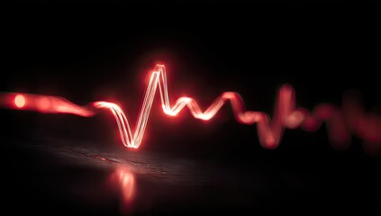 Glowing red energy wave pulses rhythmically against a dark, reflective surface