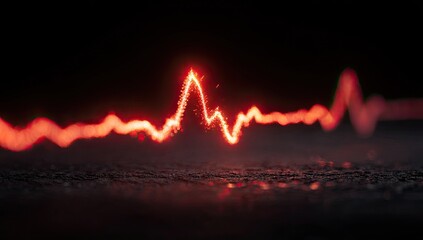 A vibrant red energy wave pulses across a dark, textured surface