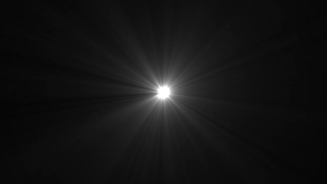 Optical flare with light rays on black background alpha chenel. shine light lens flares flickering animation overlays. white light star burst, abstract glow lens flare background.