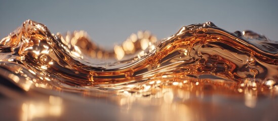 Abstract flowing molten gold with soft bokeh background
