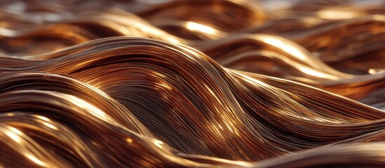 Gleaming copper strands flow in undulating waves, catching light with metallic sheen
