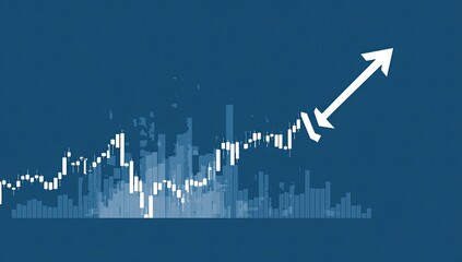 Upward trend chart with rising arrow against blue background