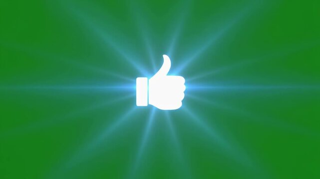 A glowing thumbs up icon on a green background with radial light effects