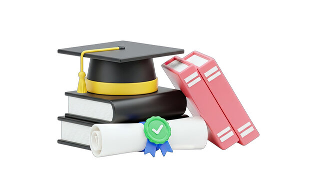 Graduation Concept: Mortarboard, Books, Diploma, and Certificate - Powered by Adobe