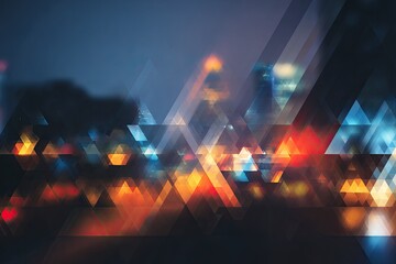 Abstract overlay of blurred, colorful city lights forming geometric shapes