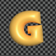 Golden inflatable bubble font letter g isolated against transparent background perfect element for birthday party advertising and decorative graphic design.