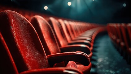 Empty theater seats in a dimly lit auditorium