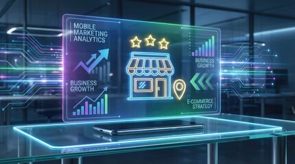 Smartphone on a glass surface displaying mobile marketing analytics and business growth data mobile phone