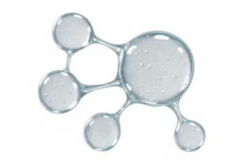 Hydrating molecule structure showing transparent liquid gel with bubbles, clear serum concept for skin care and science