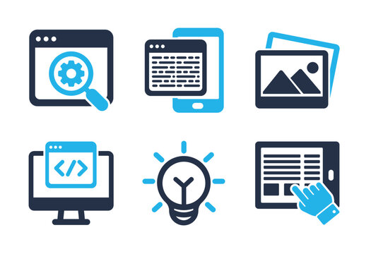 Web Development and Digital Innovation icon set. Solid glyph series icons
