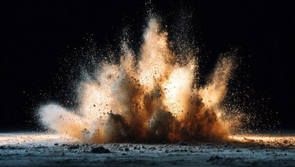 Powerful explosion, a burst of dust and debris