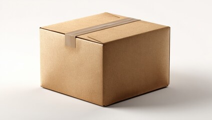 Square cardboard box with beige tape