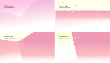 Naklejka premium Feminine Pink and Yellow Gradient Background Set with Lace and Dot Decorations