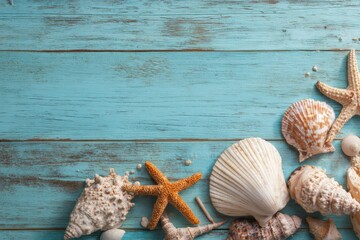 Seashells on painted wood