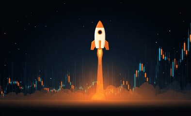 Rocket launch with financial chart background