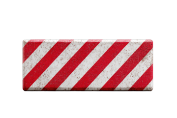 Weathered rectangular sign with diagonal red and white stripes